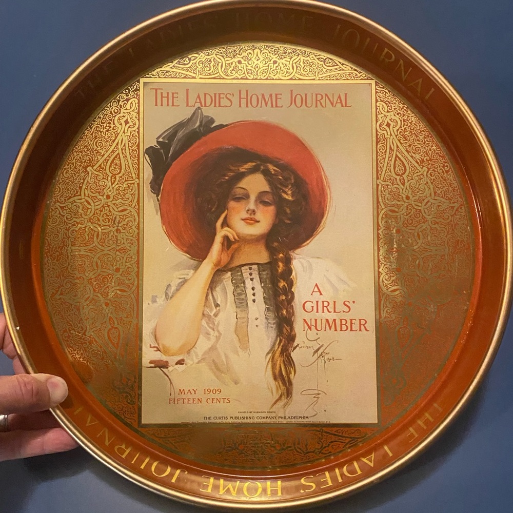 Vintage Metal Serving Tray Featuring 'The Ladies Home Journal' 1909 Cover
